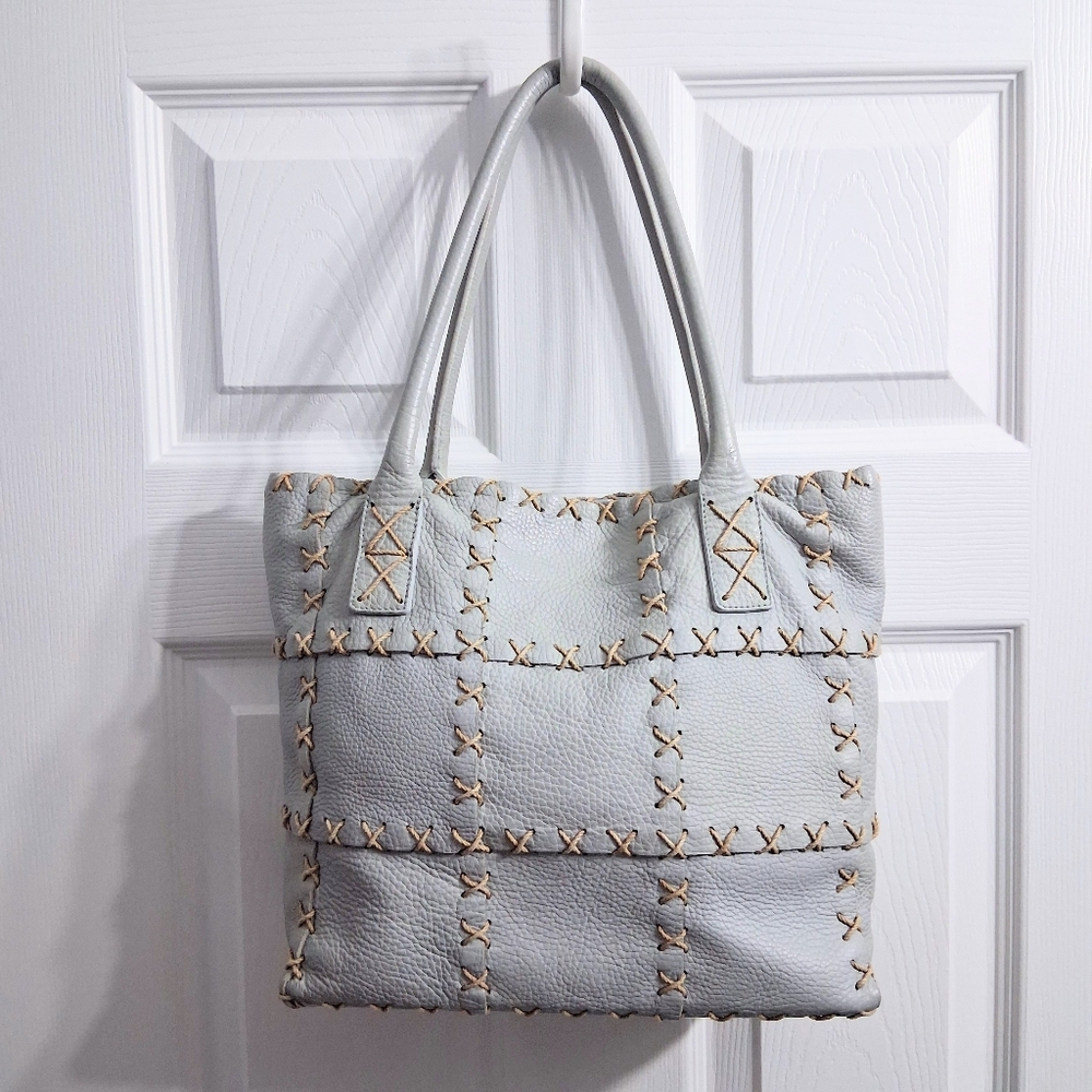 Berge Italian Leather Bag Tote Shouler Powder Blue - Picture 16 of 17
